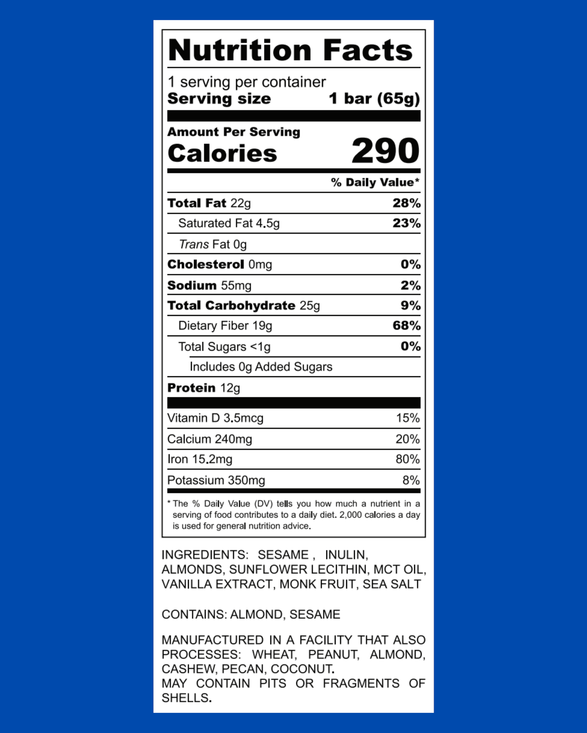 Nutrition facts label on a blue background