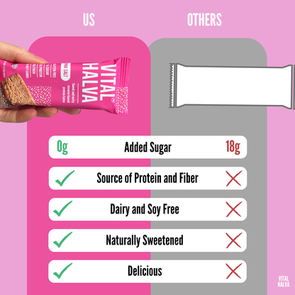 Comparison chart of Vital Halva product with other options on a pink background